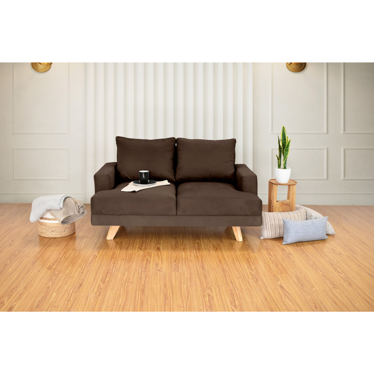 Sofá Lisboa Chocolate Denver y Matiz Natural 137x84cm de Dos Puestos sin Apoya Brazos