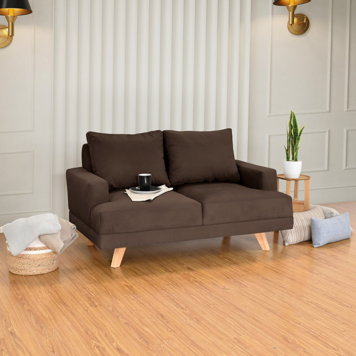 Sofá Lisboa Chocolate Denver y Matiz Natural 137x84cm de Dos Puestos sin Apoya Brazos
