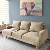 Sofá Lisboa Beige Dicosta y Matiz Natural 192x85cm de Tres Puestos con Apoya Brazos