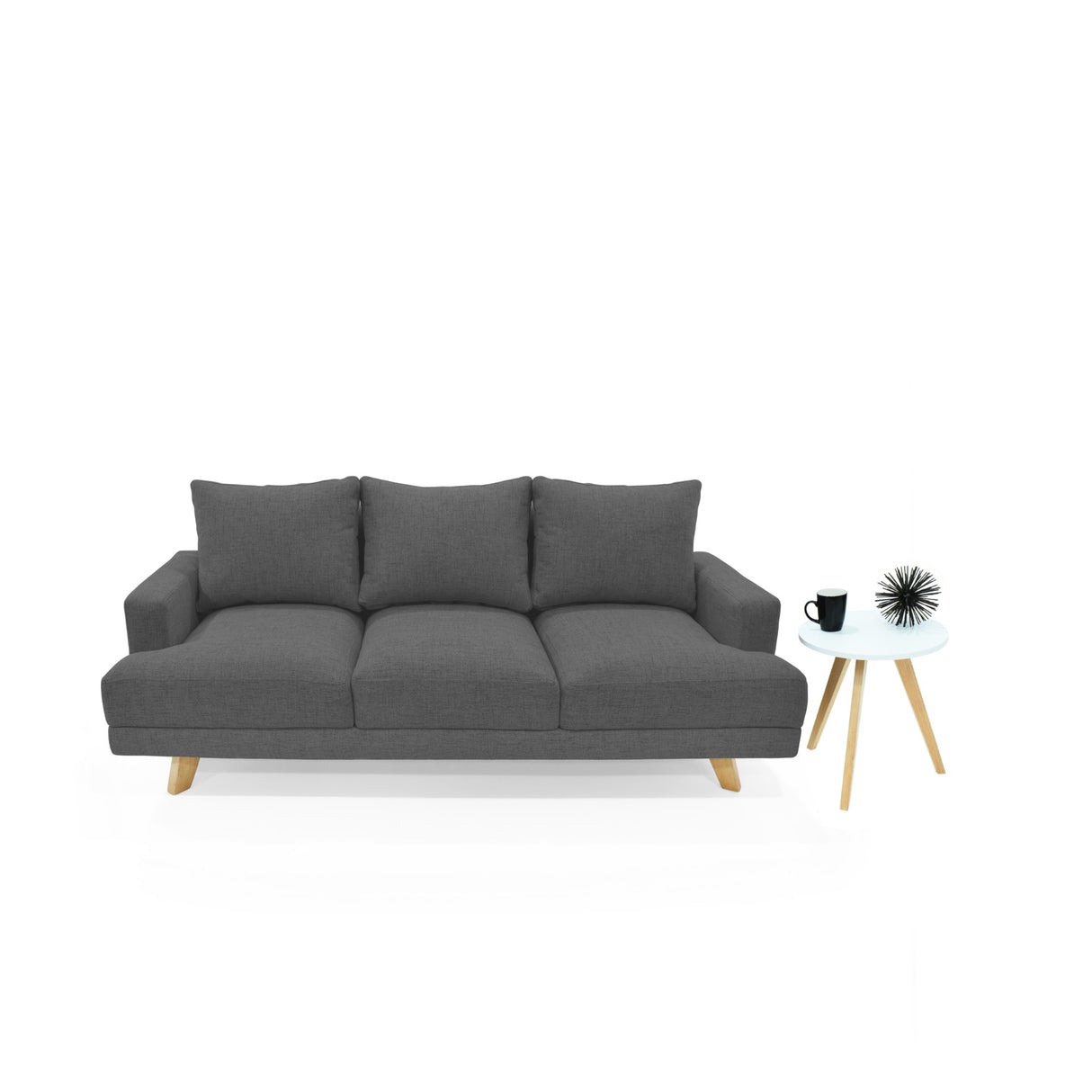 Sofá Lisboa Gris Dicosta y Matiz Natural 192x85cm de Tres Puestos con Apoya Brazos