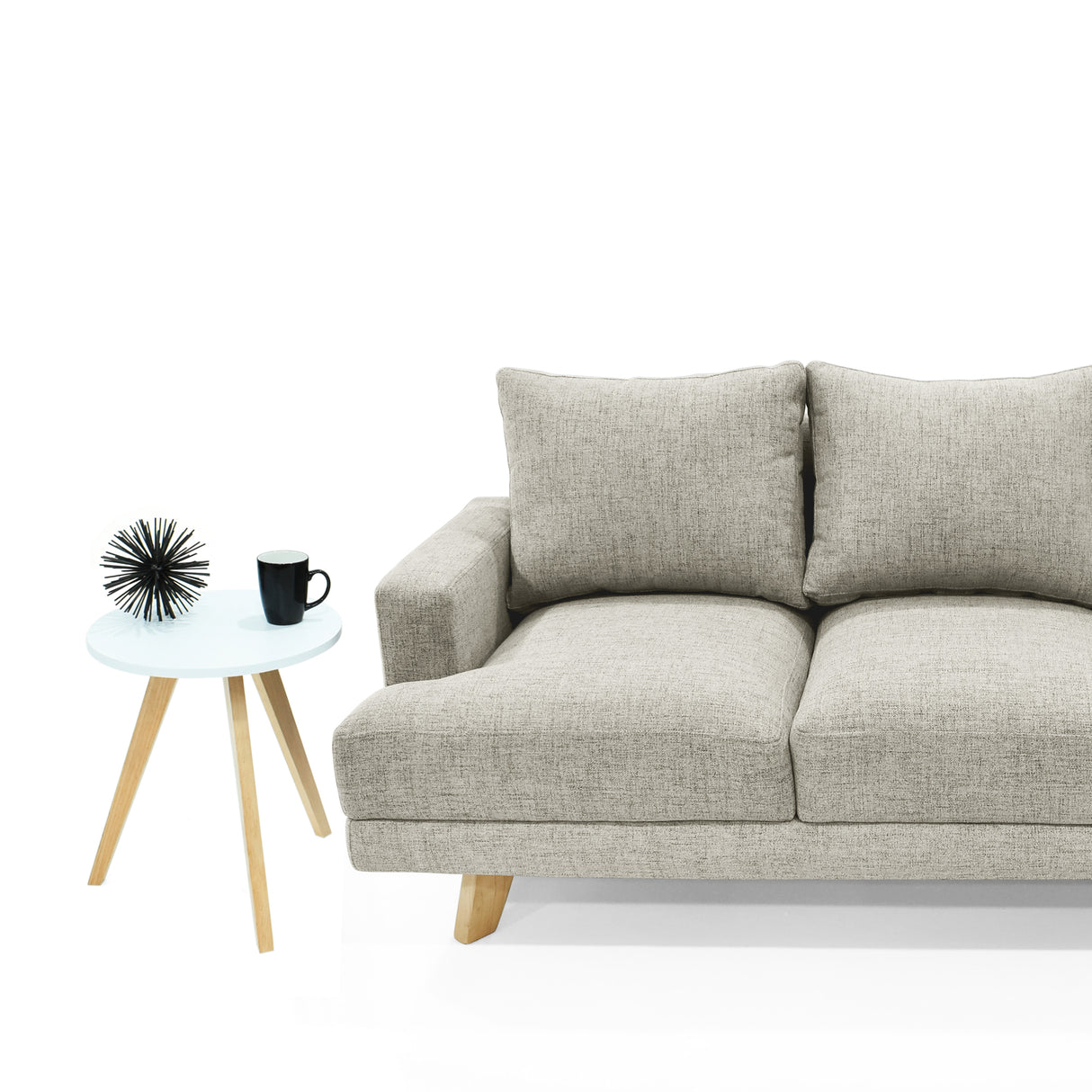 Sofá Lisboa Taupe Dicosta y Matiz Natural 192x85cm de Tres Puestos con Apoya Brazos