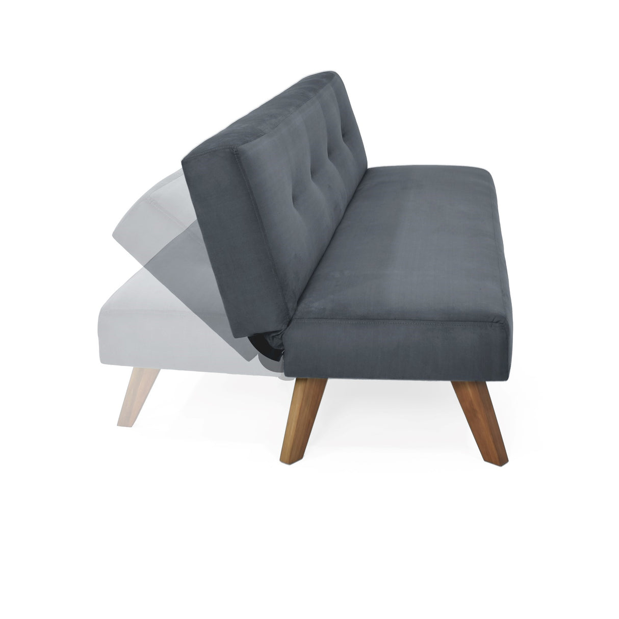 Sofá Cama London Gris Denver y Matiz Caoba 180x78cm de Dos Puestos Reclinable sin Apoya Brazos
