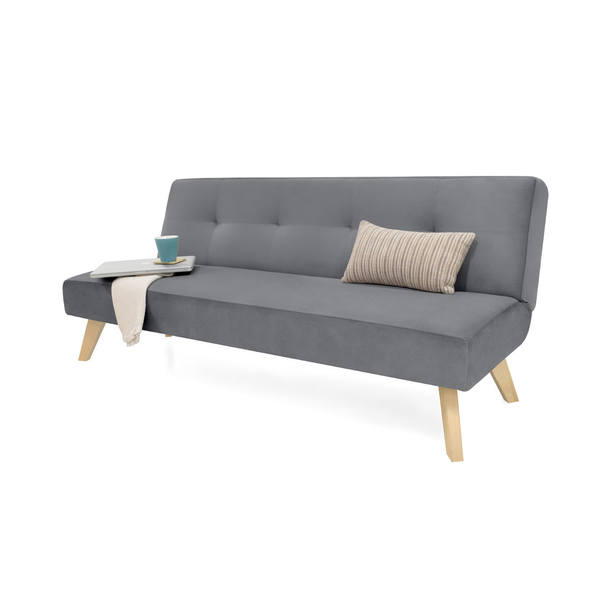 Sofá Cama London Gris Denver y Matiz Natural 180x78cm de Dos Puestos Reclinable sin Apoya Brazos