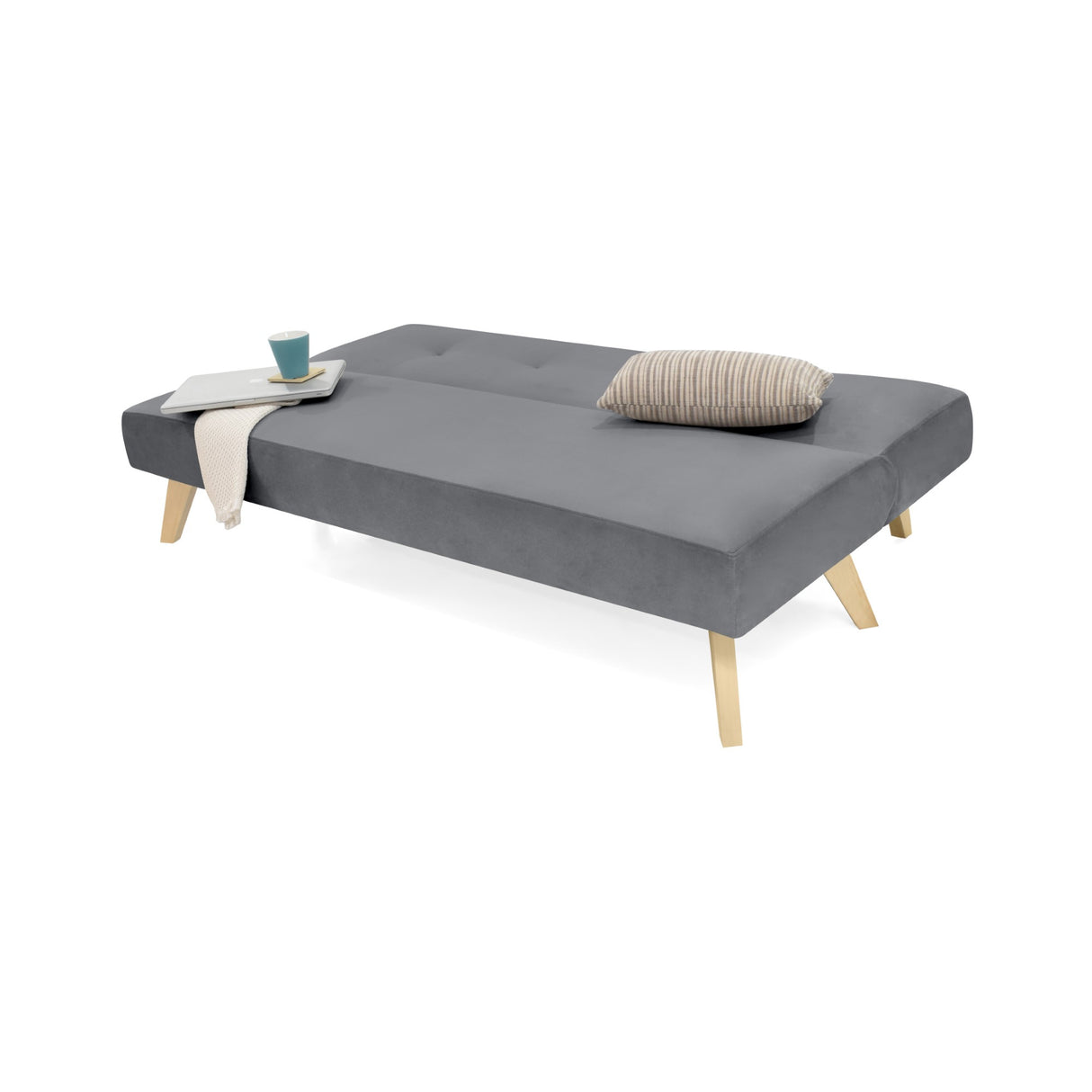 Sofá Cama London Gris Denver y Matiz Natural 180x78cm de Dos Puestos Reclinable sin Apoya Brazos