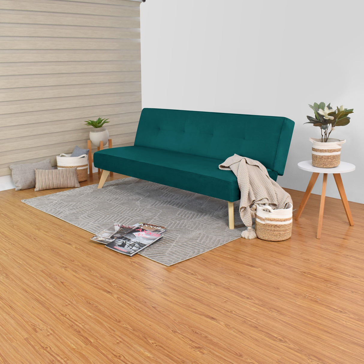 Sofá Cama London Petróleo Denver y Matiz Natural 180x78cm de Dos Puestos Reclinable sin Apoya Brazos