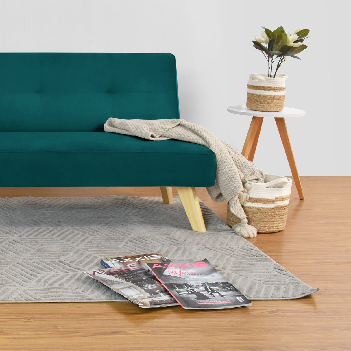 Sofá Cama London Petróleo Denver y Matiz Natural 180x78cm de Dos Puestos Reclinable sin Apoya Brazos