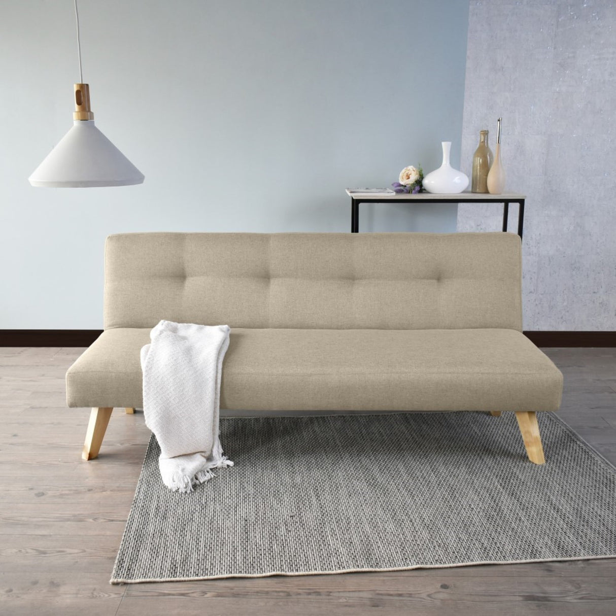 Sofá Cama London Beige Duster y Matiz Natural 180x78cm de Dos Puestos Reclinable sin Apoya Brazos