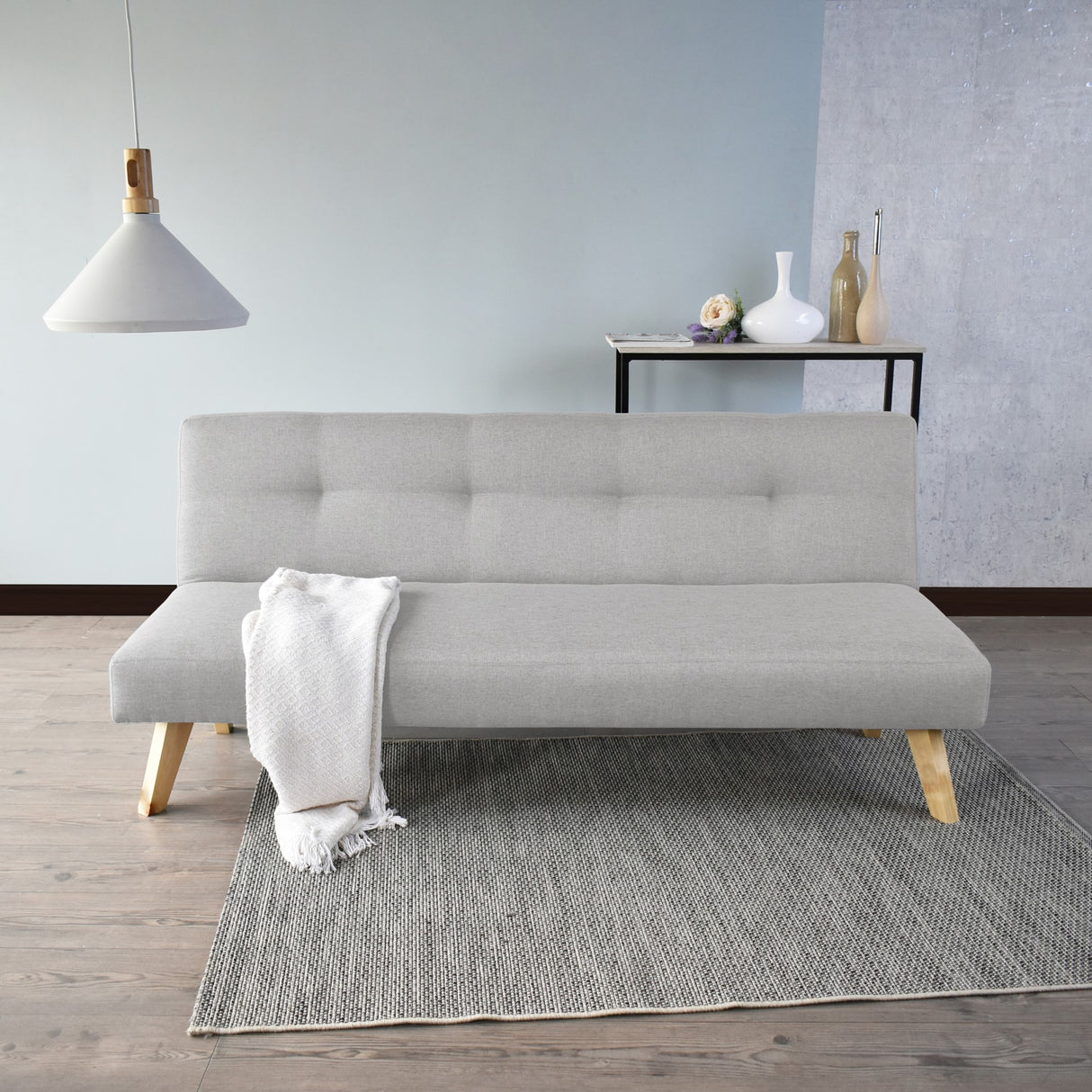 Sofá Cama London Plata Duster y Matiz Natural 180x78cm de Dos Puestos Reclinable sin Apoya Brazos