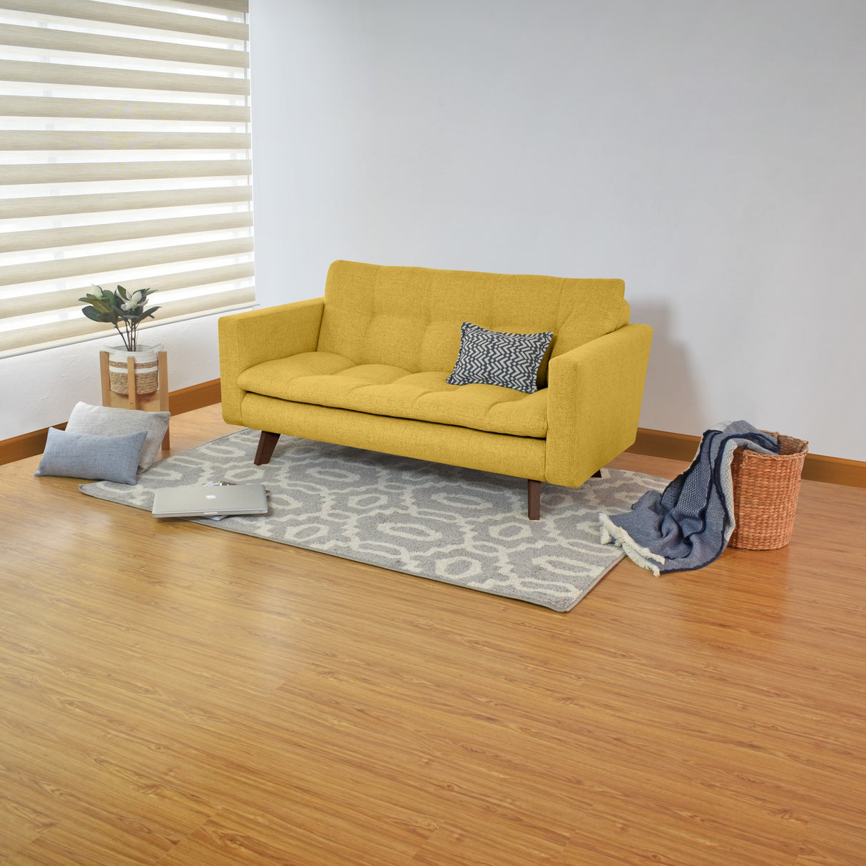 Sofá Manila Mostaza Dicosta y Matiz Wengue 153x80cm de Dos Puestos sin Apoya Brazos