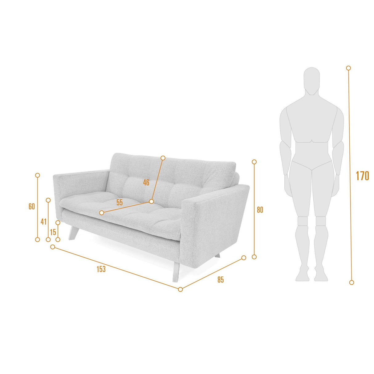 Sofá Manila Mostaza Dicosta y Matiz Wengue 153x80cm de Dos Puestos sin Apoya Brazos