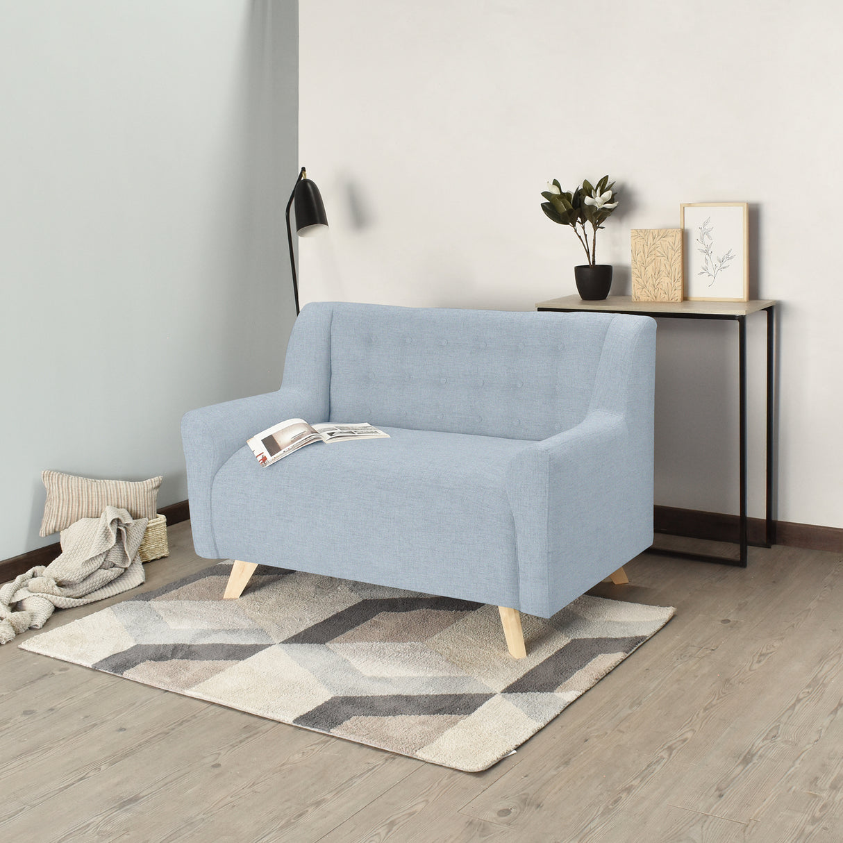 Sofá Marruecos Plata Eureka y Matiz Natural 140x92cm de Dos Puestos con Apoya Brazos
