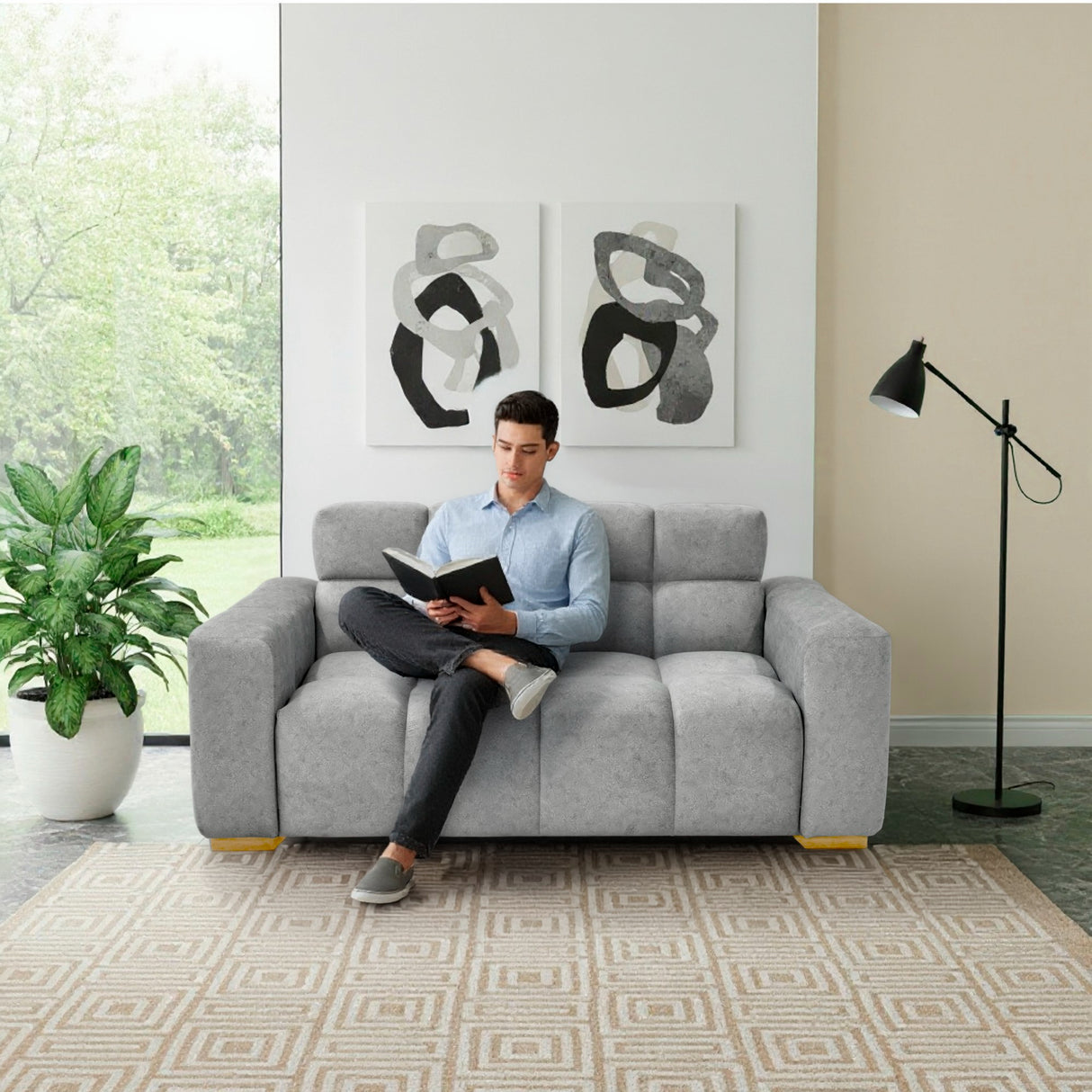 Sofá Miami Gris Sky y Matiz Caoba 171x81cm de Dos Puestos con Apoya Brazos