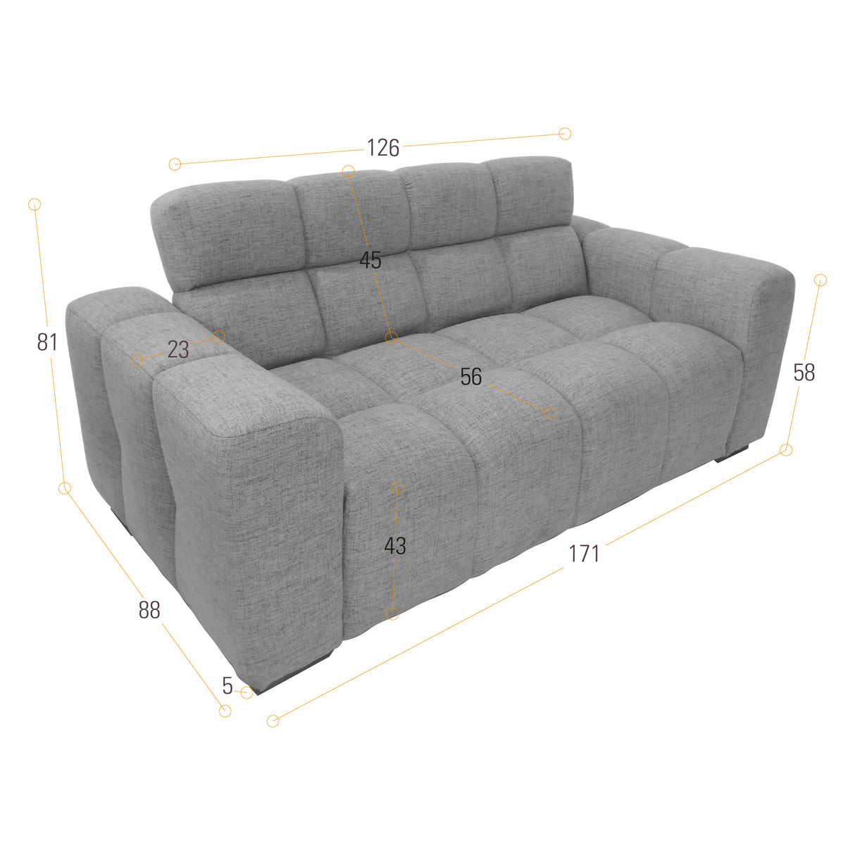 Sofá Miami Gris Sky y Matiz Caoba 171x81cm de Dos Puestos con Apoya Brazos