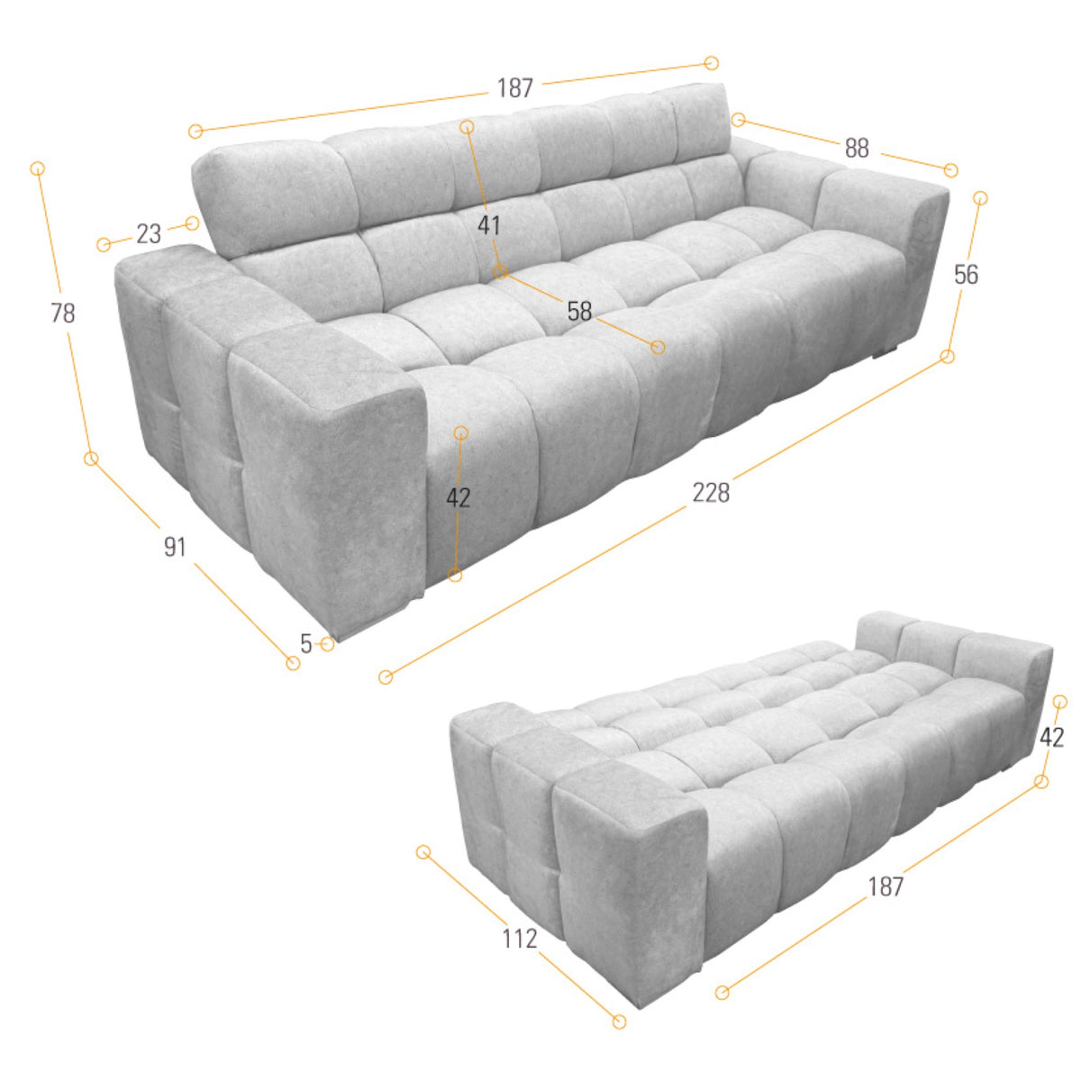 Sofá Cama Miami Blanco Shaggy y Matiz Caoba 228x78cm de Tres Puestos Reclinable con Apoya Brazos