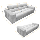 Sofá Cama Miami Blanco Shaggy y Matiz Caoba 228x78cm de Tres Puestos Reclinable con Apoya Brazos