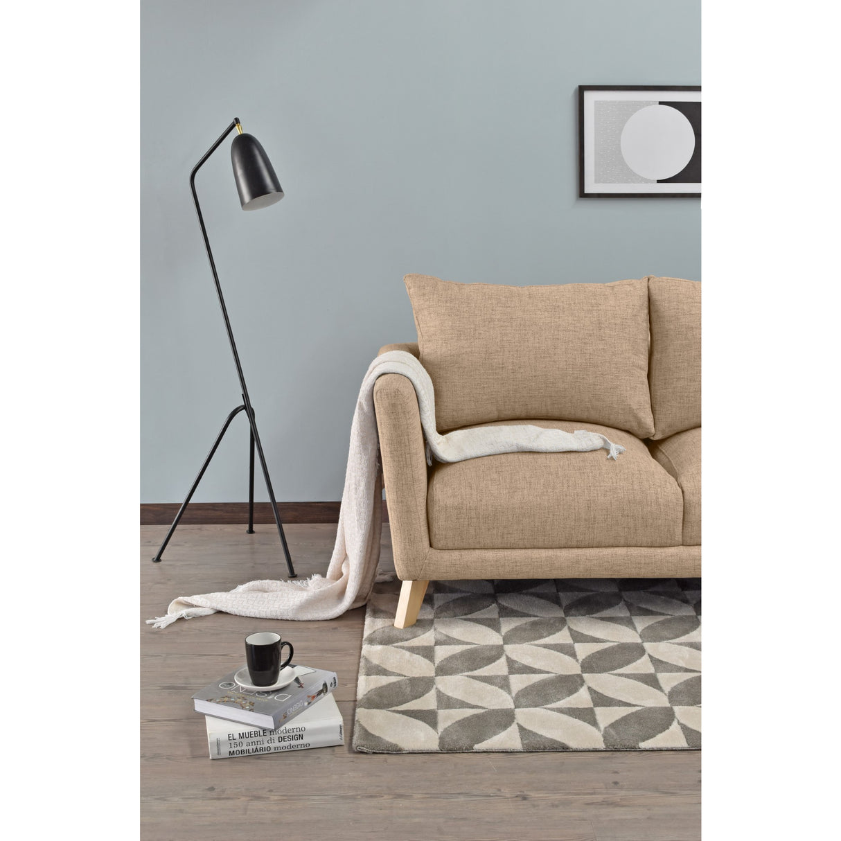 Sofá Montecarlo Beige Dicosta y Matiz Natural 170x90cm de Tres Puestos con Apoya Brazos