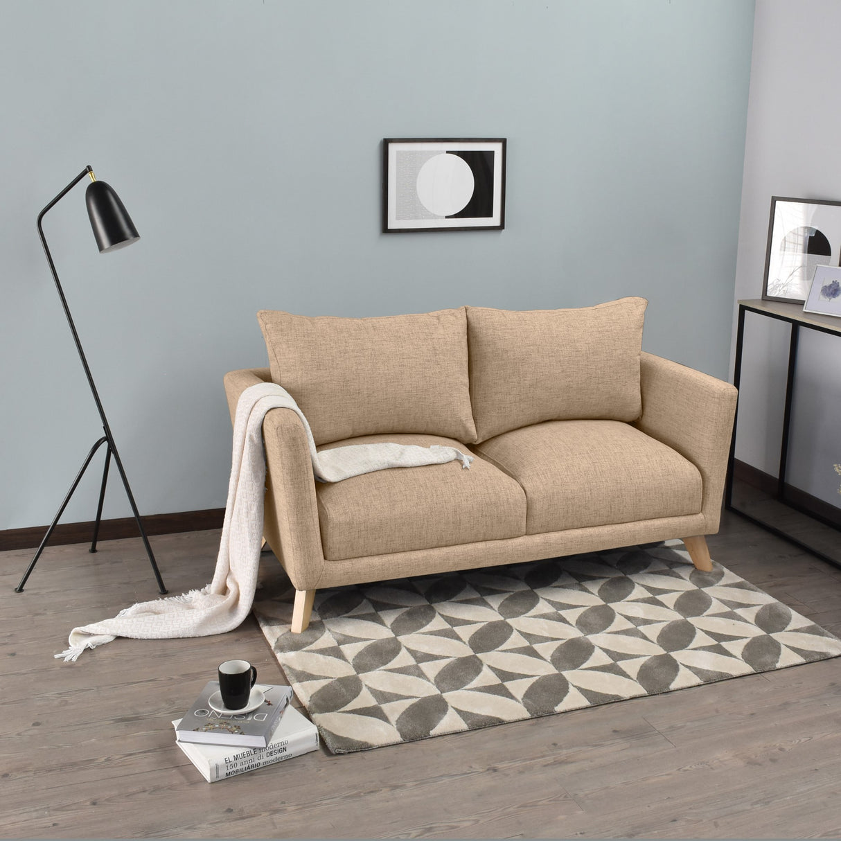 Sofá Montecarlo Beige Dicosta y Matiz Natural 170x90cm de Tres Puestos con Apoya Brazos