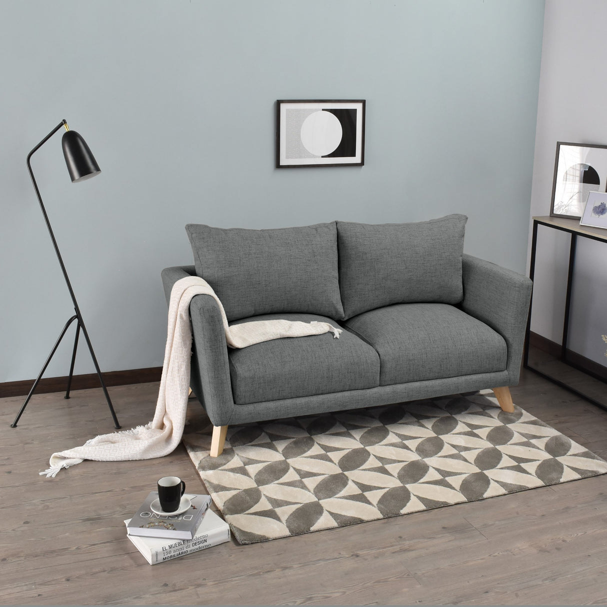 Sofá Montecarlo Gris Dicosta y Matiz Natural 170x90cm de Tres Puestos con Apoya Brazos