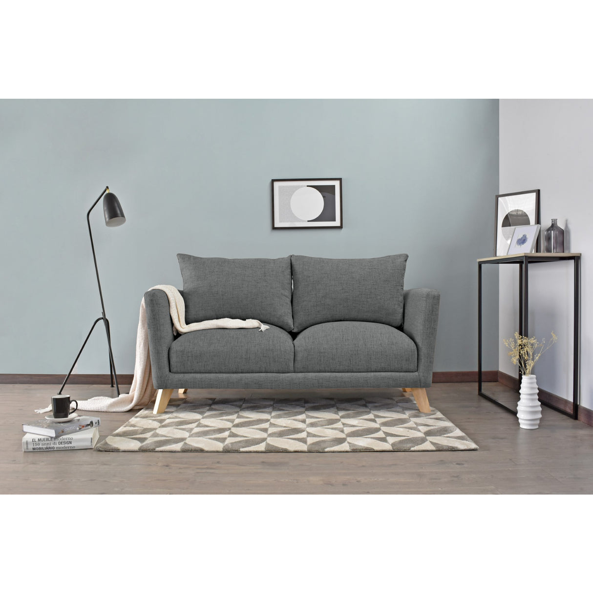 Sofá Montecarlo Gris Dicosta y Matiz Natural 170x90cm de Tres Puestos con Apoya Brazos
