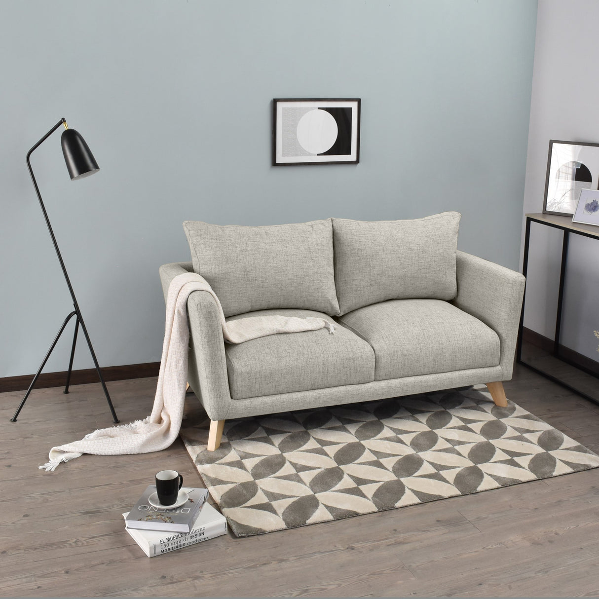 Sofá Montecarlo Taupe Dicosta y Matiz Natural 170x90cm de Tres Puestos con Apoya Brazos