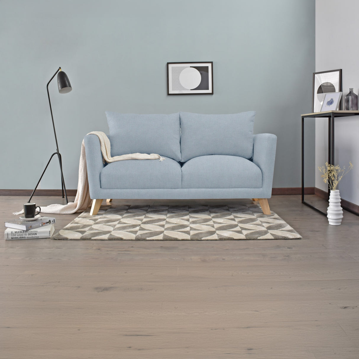 Sofá Montecarlo Plata Eureka y Matiz Natural 170x90cm de Tres Puestos con Apoya Brazos
