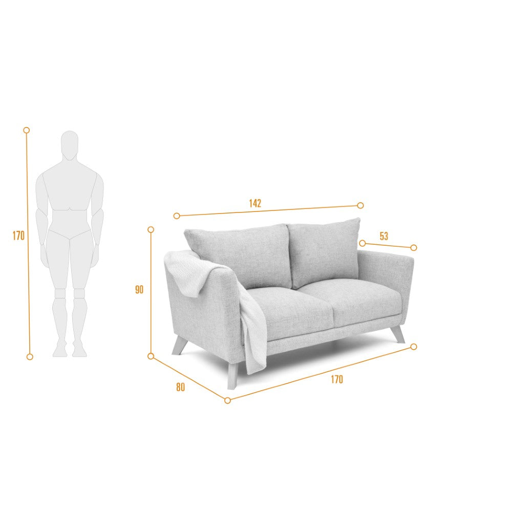 Sofá Montecarlo Plata Eureka y Matiz Natural 170x90cm de Tres Puestos con Apoya Brazos