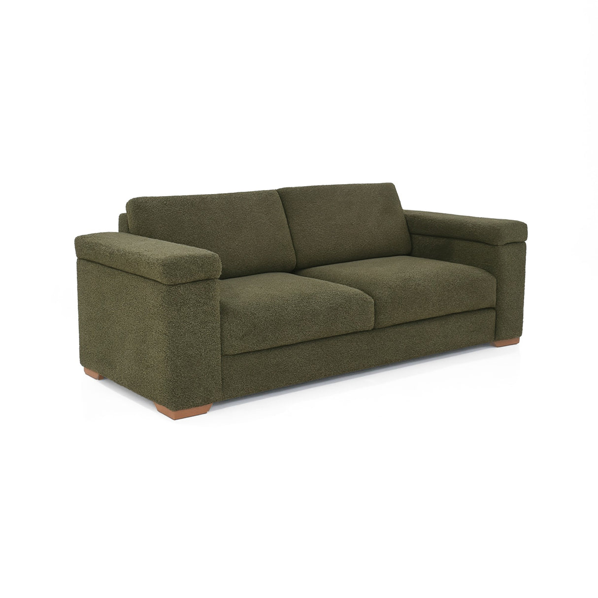 Sofá Montenegro Verde Shaggy y Matiz Caoba 207x82cm de Tres Puestos con Apoya Brazos