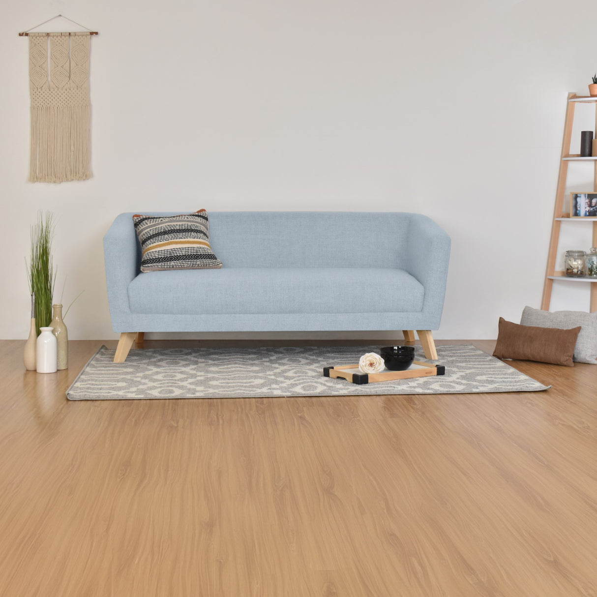 Sofá Montreal Plata Eureka y Matiz Natural 170x68cm de Tres Puestos sin Apoya Brazos