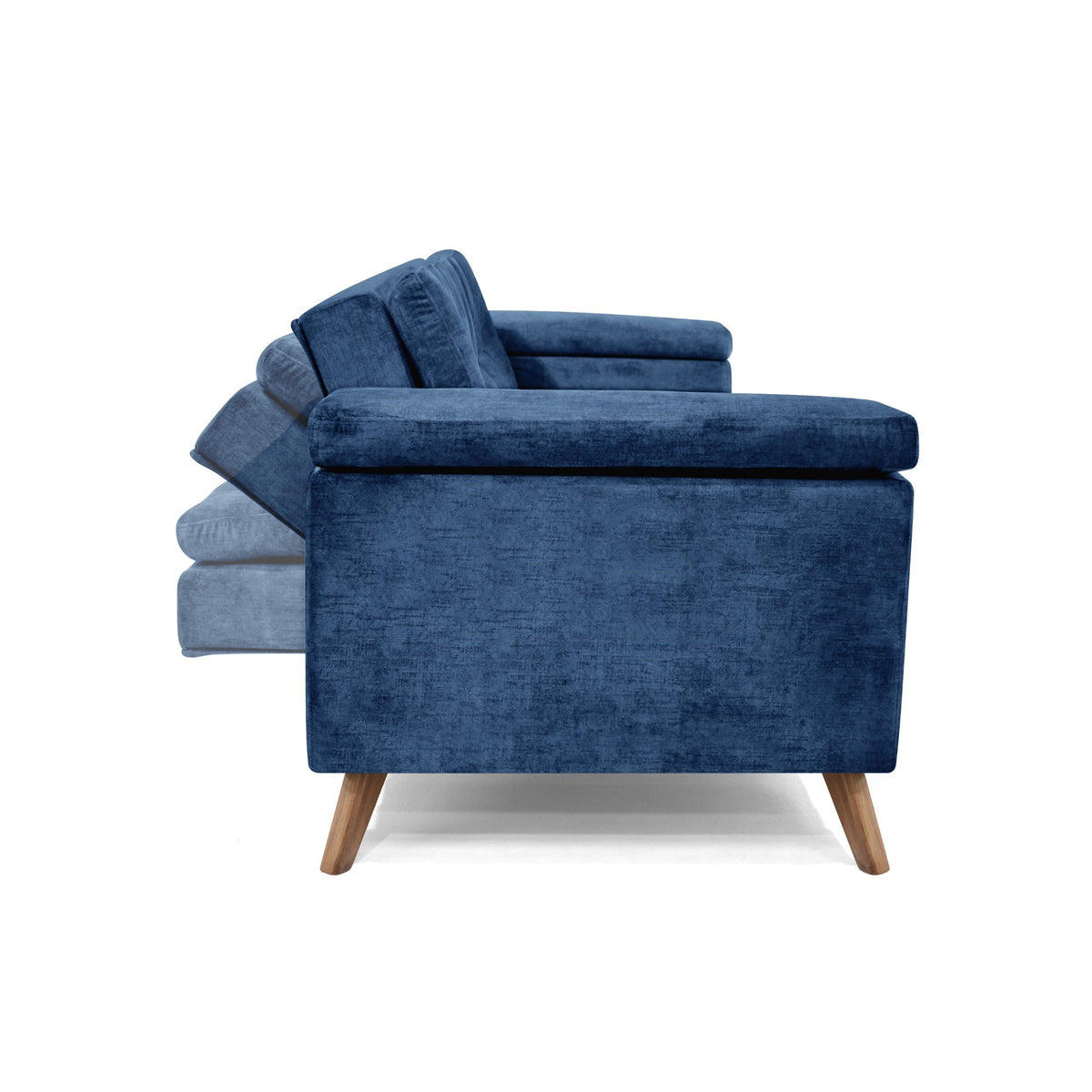Sofá Cama Moretto Azul Sky y Matiz Caoba 230x82cm de Tres Puestos Reclinable sin Apoya Brazos
