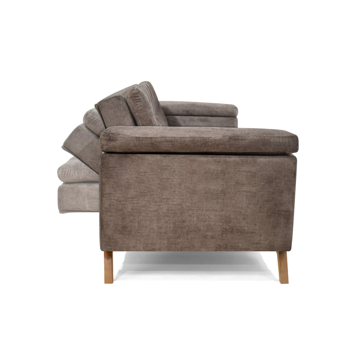 Sofá Cama Moretto Taupe Sky y Matiz Caoba 230x82cm de Tres Puestos Reclinable sin Apoya Brazos