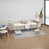 Sofá Cama Moretto Beige Sky y Matiz Caoba 230x82cm de Tres Puestos Reclinable sin Apoya Brazos