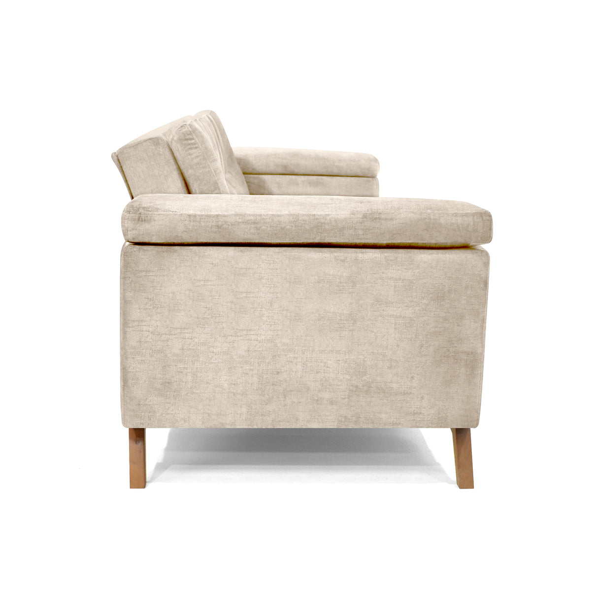 Sofá Cama Moretto Beige Sky y Matiz Caoba 230x82cm de Tres Puestos Reclinable sin Apoya Brazos