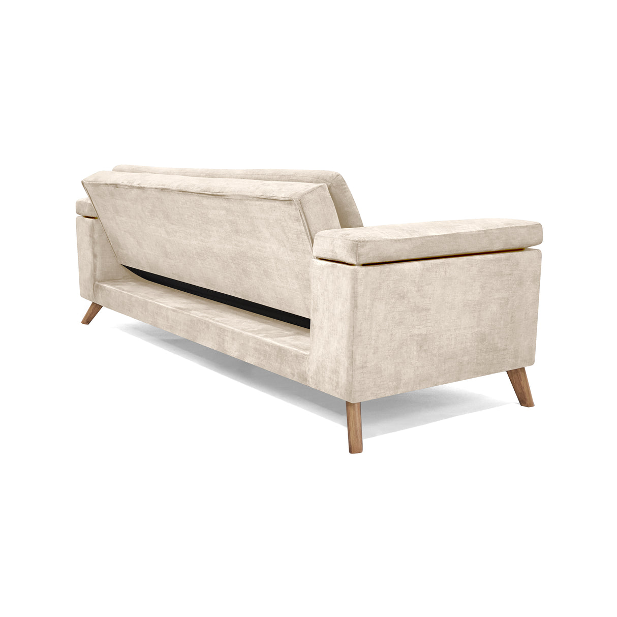 Sofá Cama Moretto Beige Sky y Matiz Caoba 230x82cm de Tres Puestos Reclinable sin Apoya Brazos