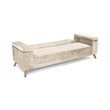 Sofá Cama Moretto Beige Sky y Matiz Caoba 230x82cm de Tres Puestos Reclinable sin Apoya Brazos