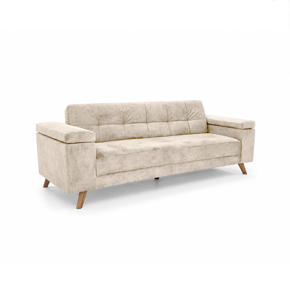 Sofá Cama Moretto Beige Sky y Matiz Caoba 230x82cm de Tres Puestos Reclinable sin Apoya Brazos