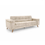 Sofá Cama Moretto Beige Sky y Matiz Caoba 230x82cm de Tres Puestos Reclinable sin Apoya Brazos