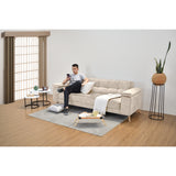 Sofá Cama Moretto Beige Sky y Matiz Caoba 230x82cm de Tres Puestos Reclinable sin Apoya Brazos