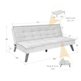 Sofá Cama Morrison Beige Sky y Matiz Caoba 174x80cm de Tres Puestos Reclinable sin Apoya Brazos