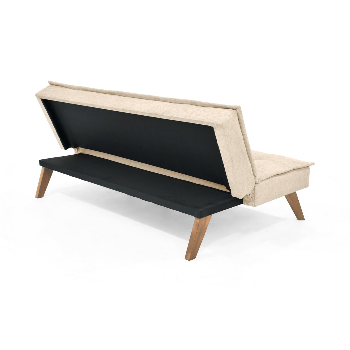 Sofá Cama Morrison Beige Sky y Matiz Caoba 174x80cm de Tres Puestos Reclinable sin Apoya Brazos