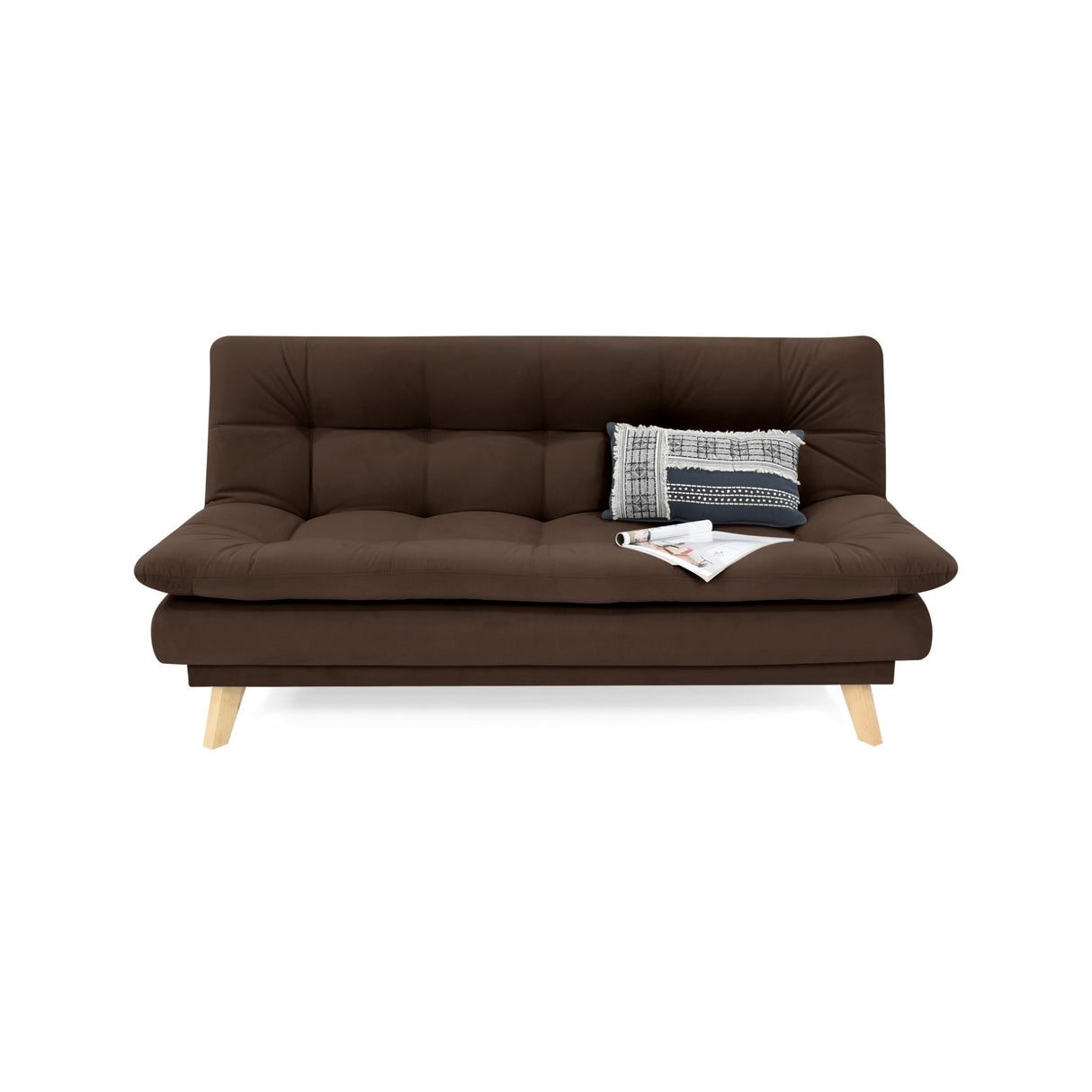 Sofá Cama Munich Chocolate Denver y Matiz Natural 180x85cm de Tres Puestos Reclinable sin Apoya Brazos