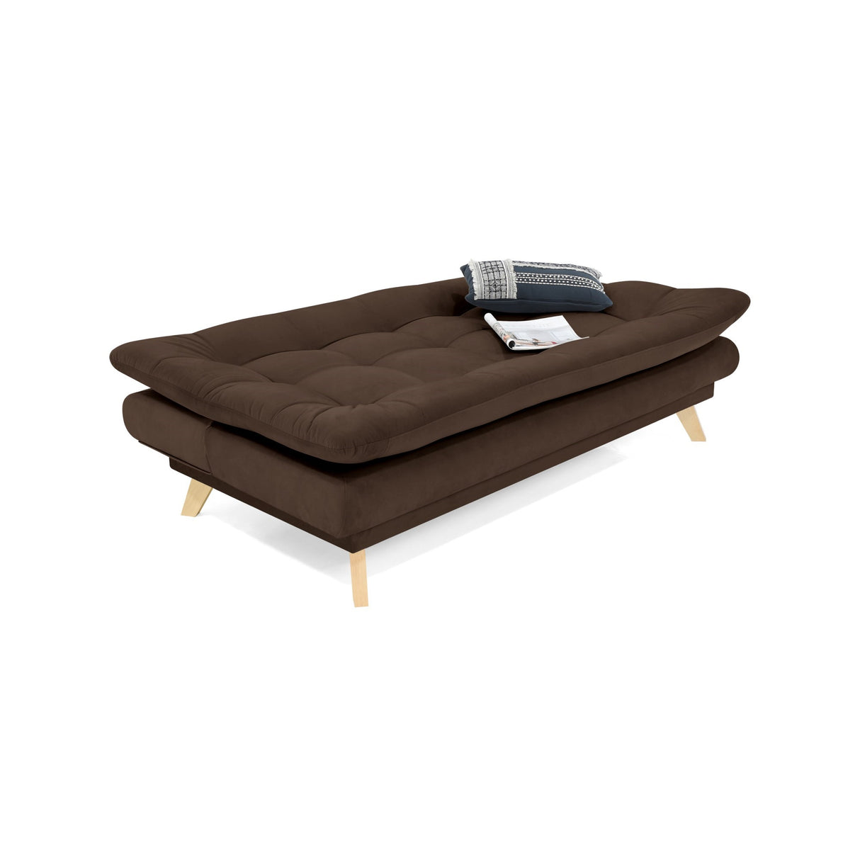 Sofá Cama Munich Chocolate Denver y Matiz Natural 180x85cm de Tres Puestos Reclinable sin Apoya Brazos