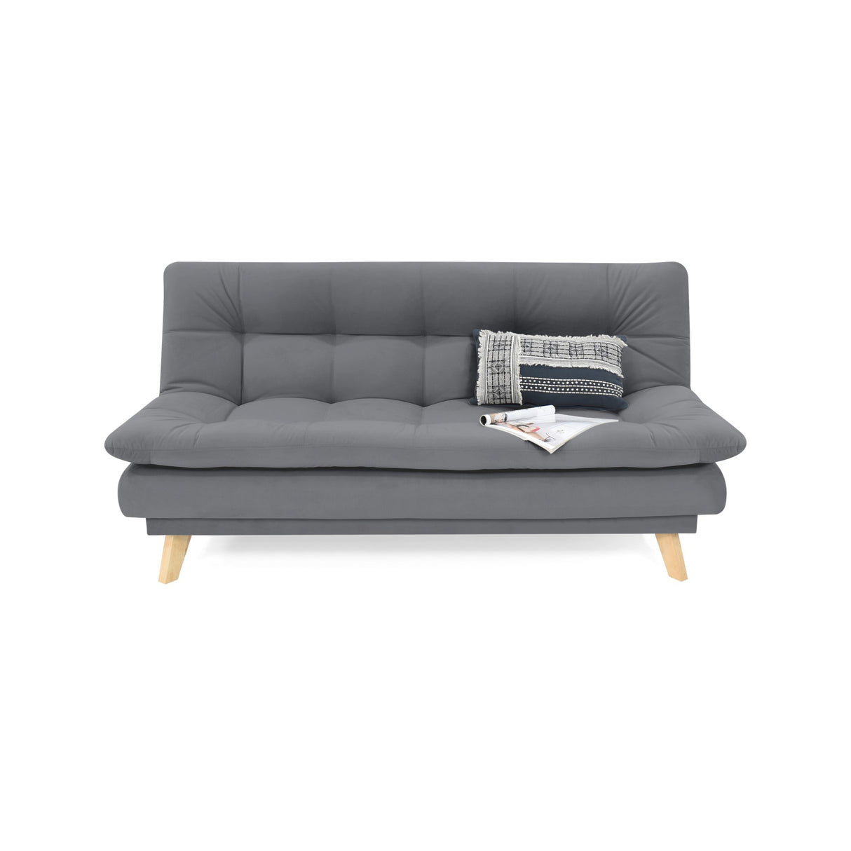 Sofá Cama Munich Gris Denver y Matiz Natural 180x85cm de Tres Puestos Reclinable sin Apoya Brazos