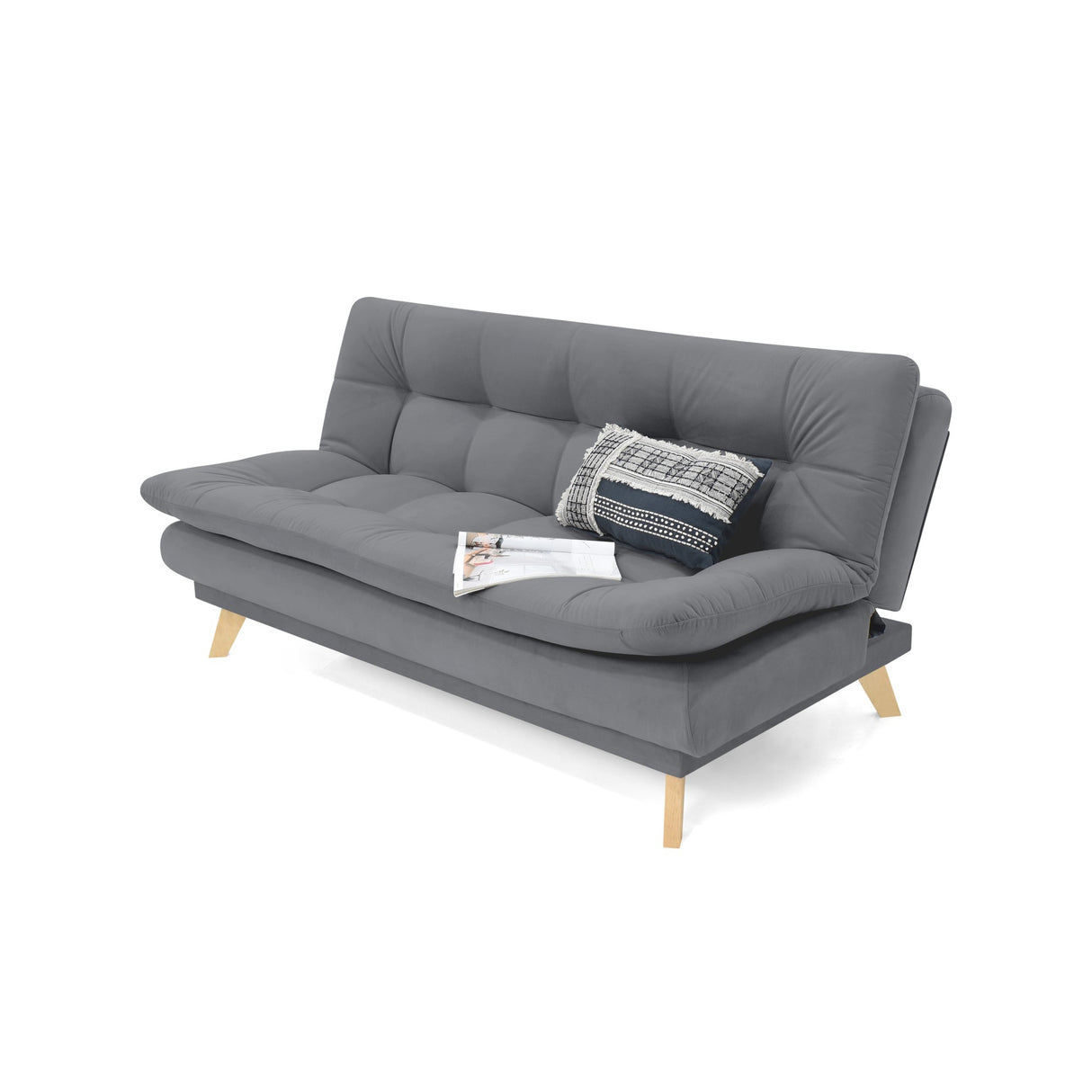 Sofá Cama Munich Gris Denver y Matiz Natural 180x85cm de Tres Puestos Reclinable sin Apoya Brazos