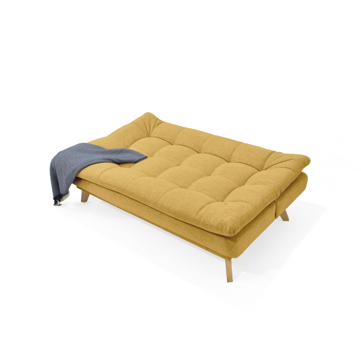 Sofá Cama Munich Mostaza Dicosta y Matiz Natural 180x85cm de Tres Puestos Reclinable sin Apoya Brazos