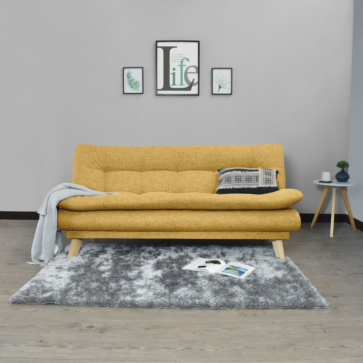 Sofá Cama Munich Mostaza Dicosta y Matiz Natural 180x85cm de Tres Puestos Reclinable sin Apoya Brazos