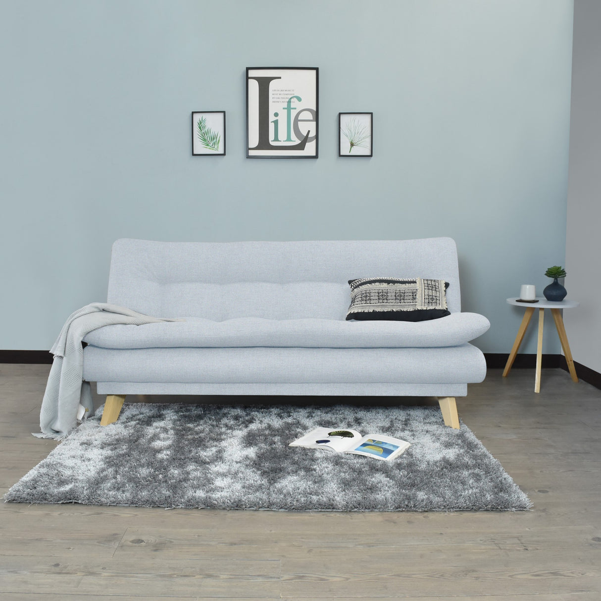 Sofá Cama Munich Plata Eureka y Matiz Natural 180x85cm de Tres Puestos Reclinable sin Apoya Brazos