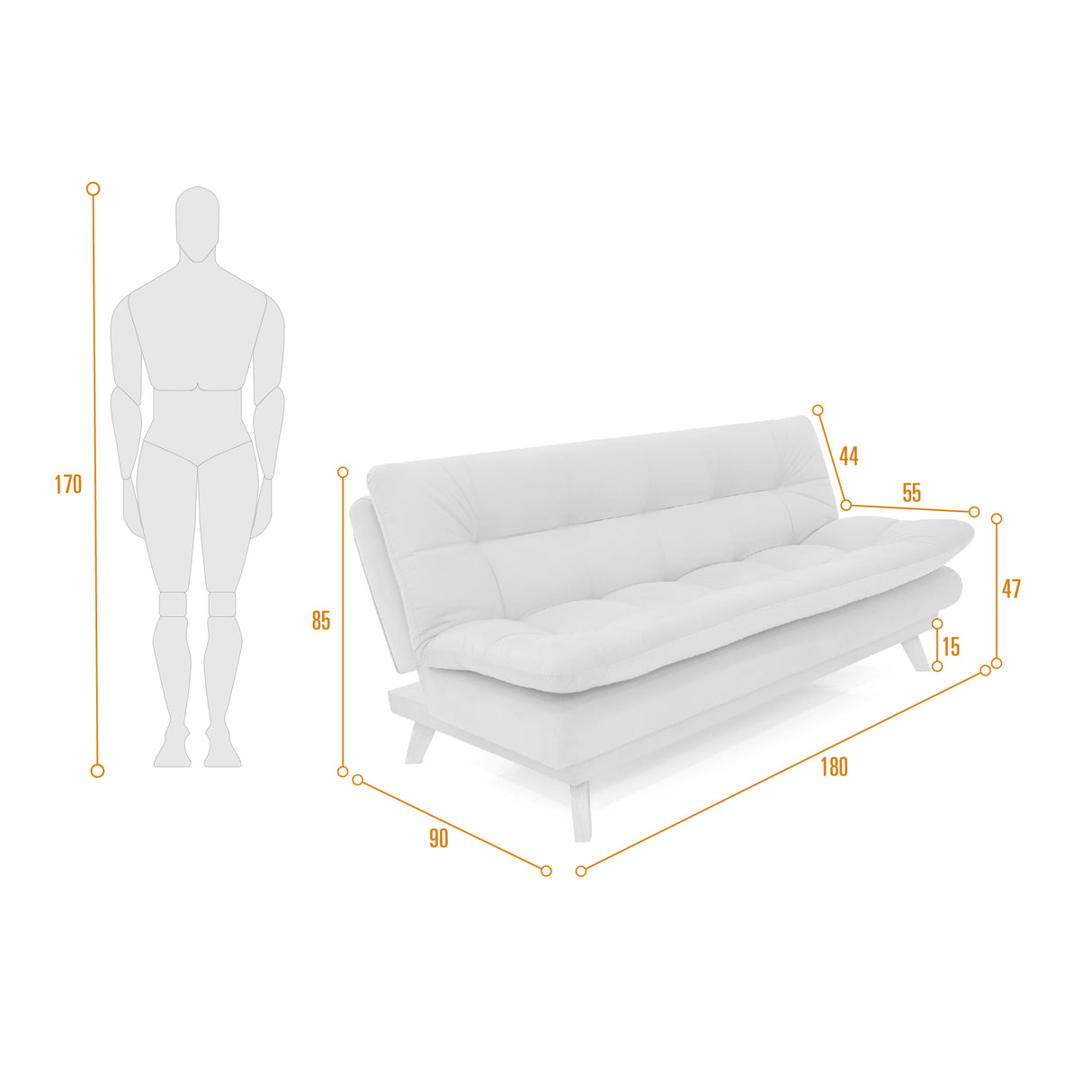 Sofá Cama Munich Plata Eureka y Matiz Natural 180x85cm de Tres Puestos Reclinable sin Apoya Brazos
