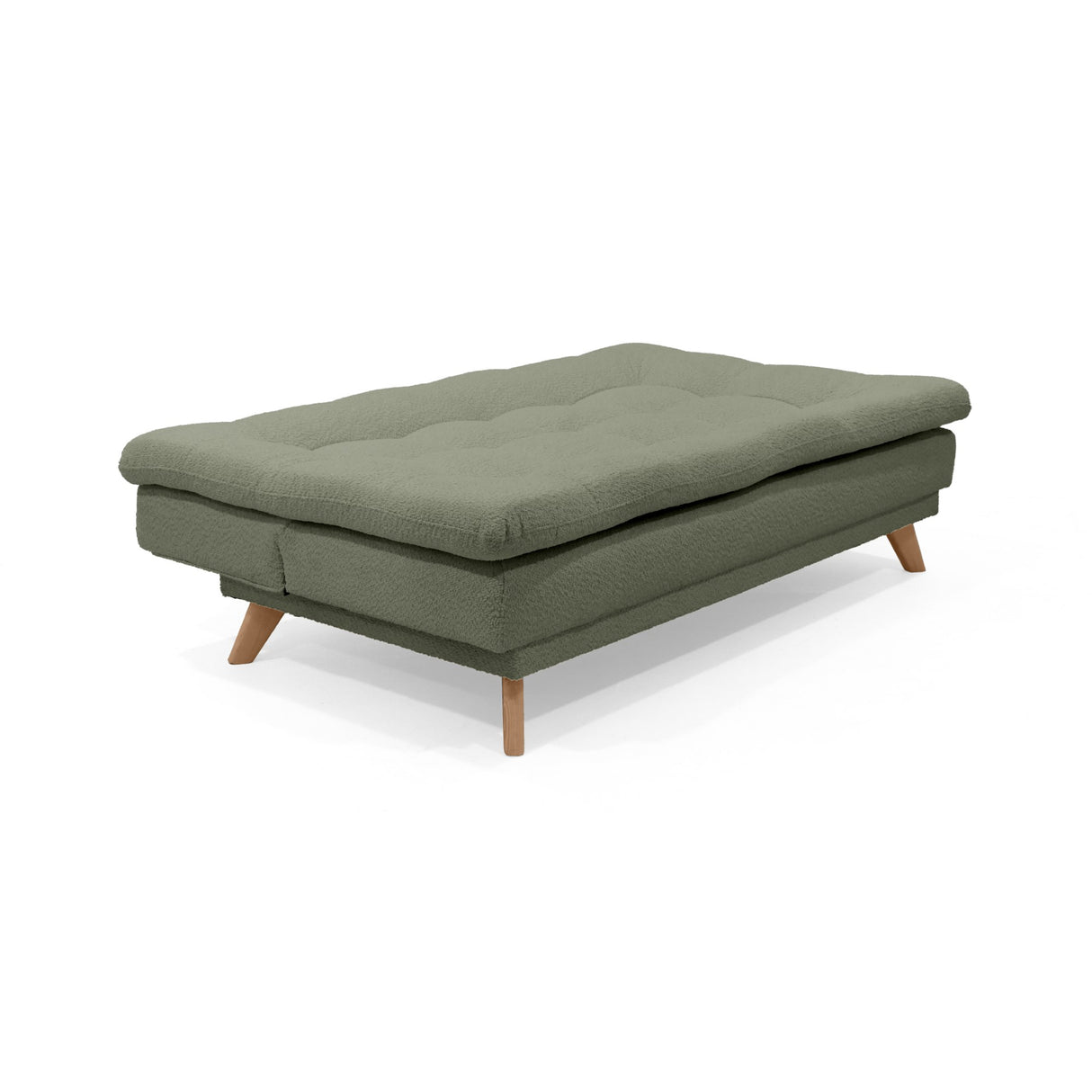 Sofá Cama Munich Verde Shaggy y Matiz Natural 180x85cm de Tres Puestos Reclinable sin Apoya Brazos