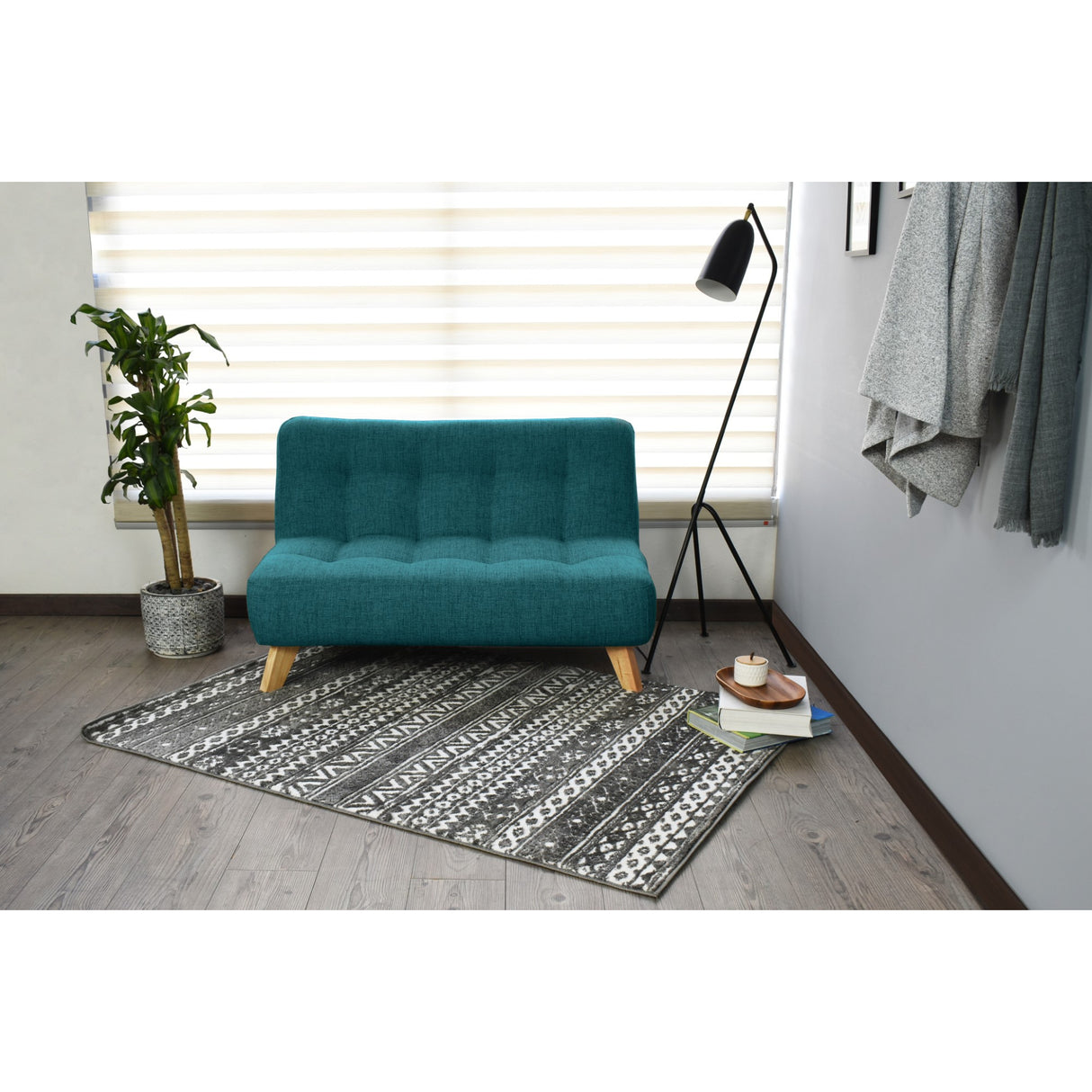 Sofá Navara Petróleo Eureka y Matiz Natural 121x82cm de Dos Puestos sin Apoya Brazos