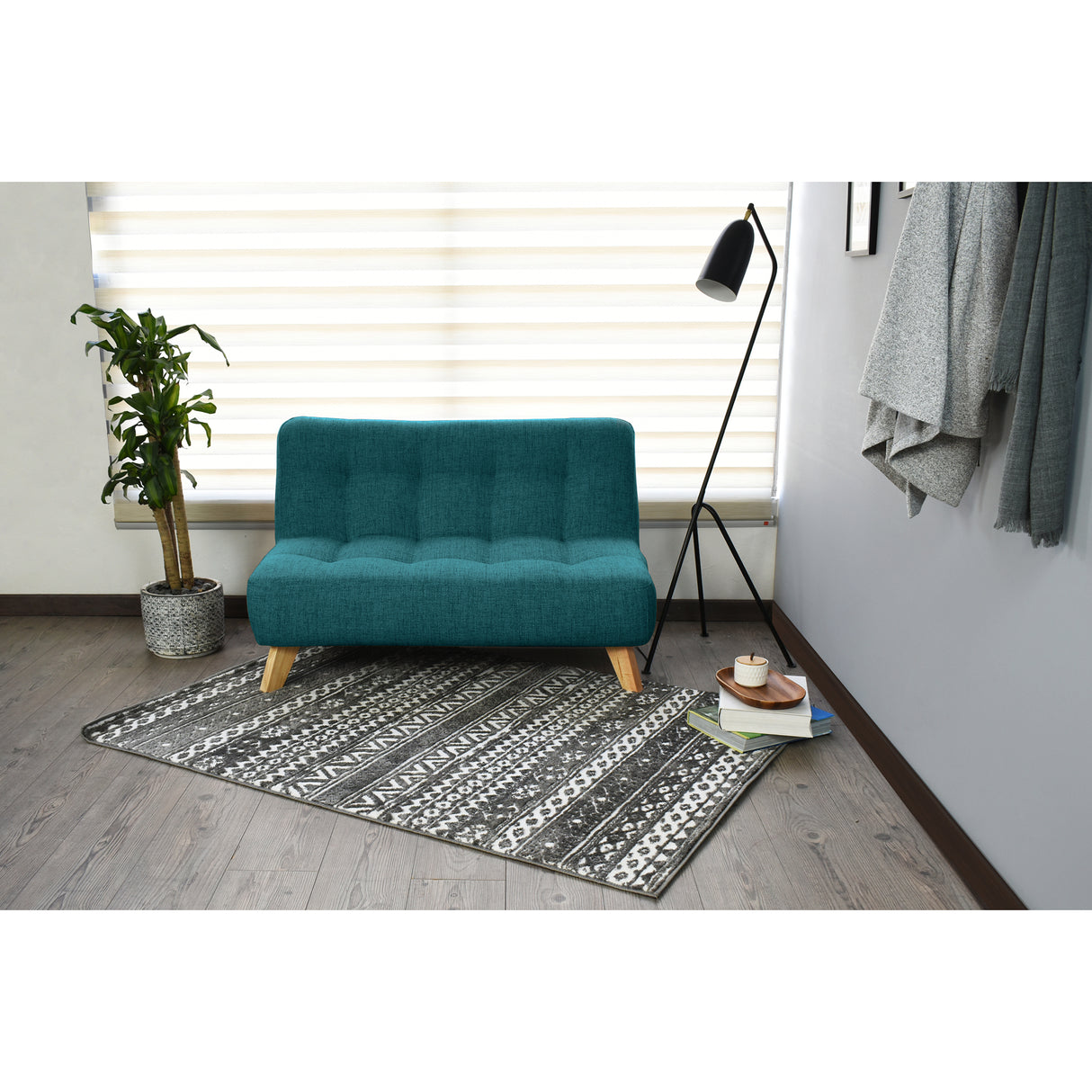 Sofá Navara Petróleo Eureka y Matiz Natural 121x82cm de Dos Puestos sin Apoya Brazos